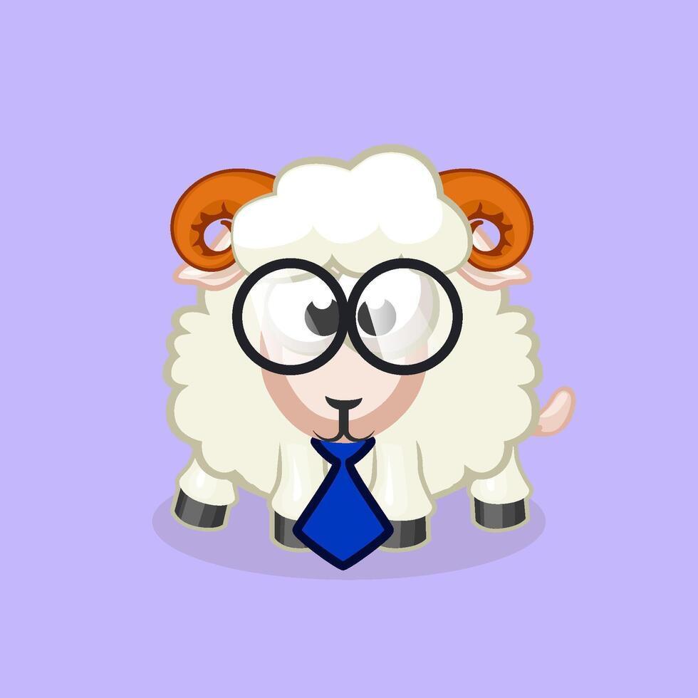 A cartoon ram with glasses and a tie. Cute sheep in vector. vector