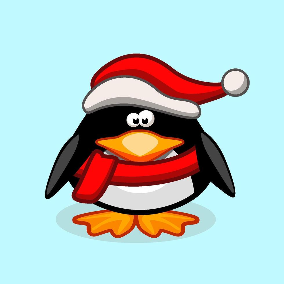 Navidad personaje pingüino con un Papa Noel sombrero en vector