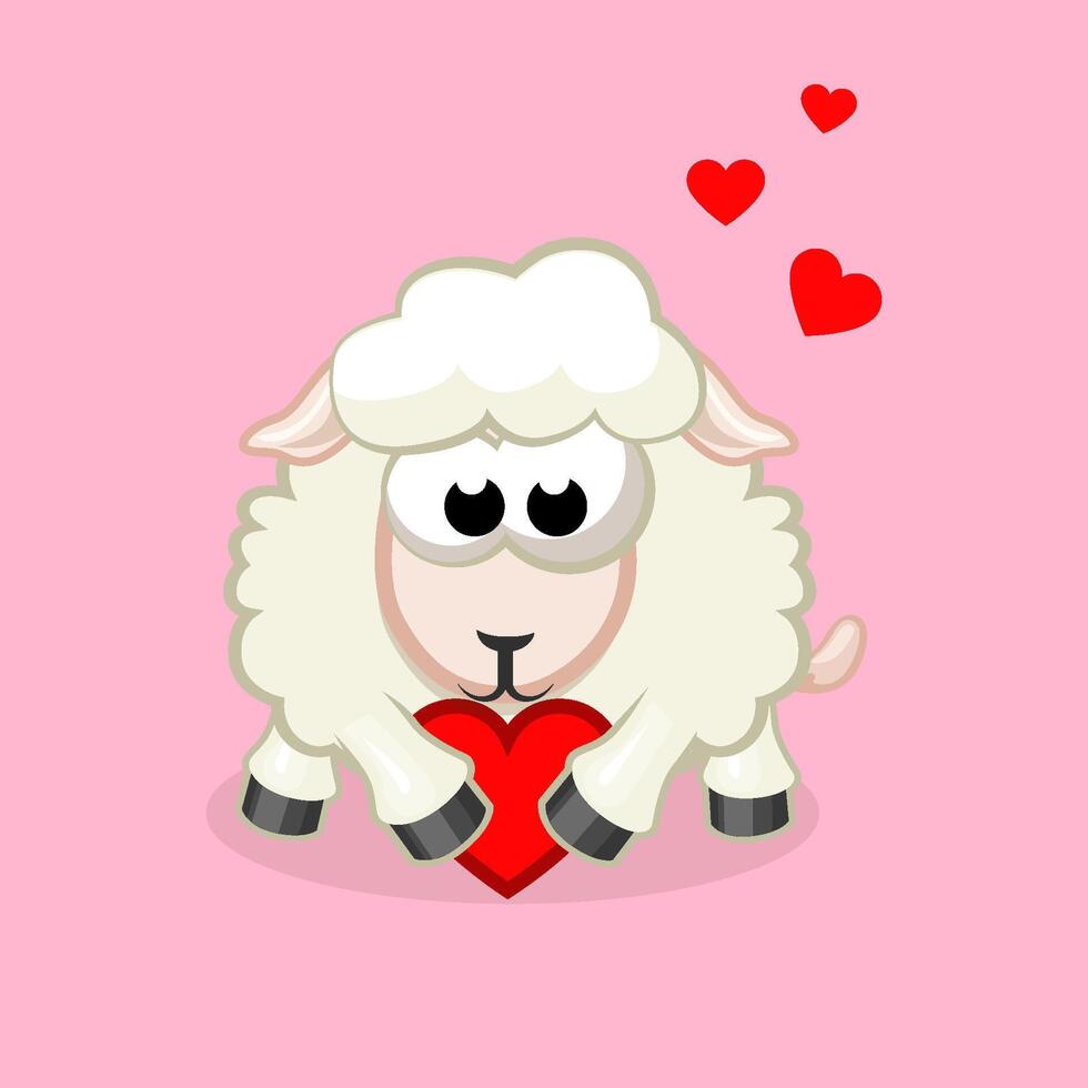 Cartoon sheep with a heart. Greeting card for Valentine Day. vector