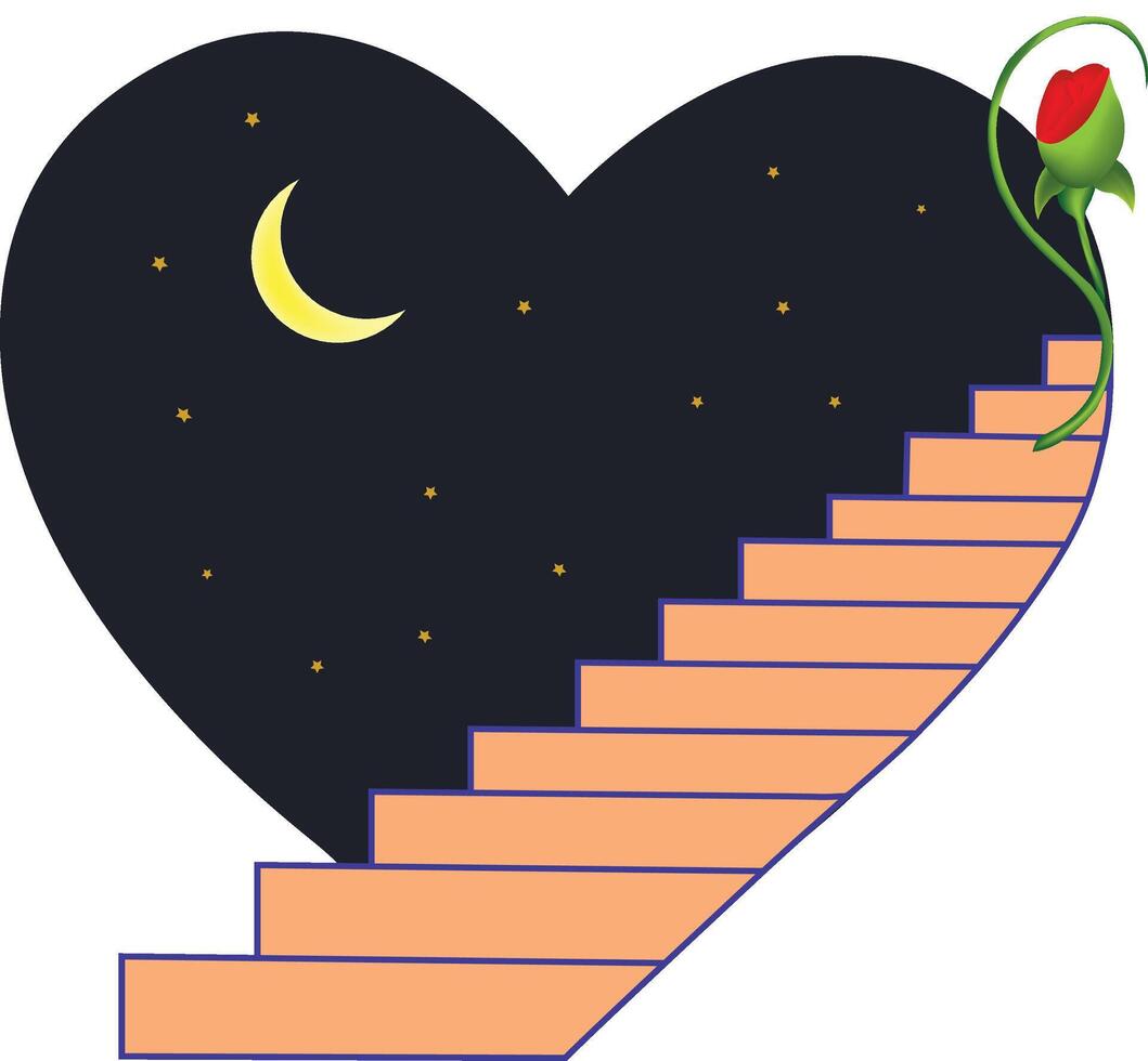 illustration of love vector with moon vector on a white background