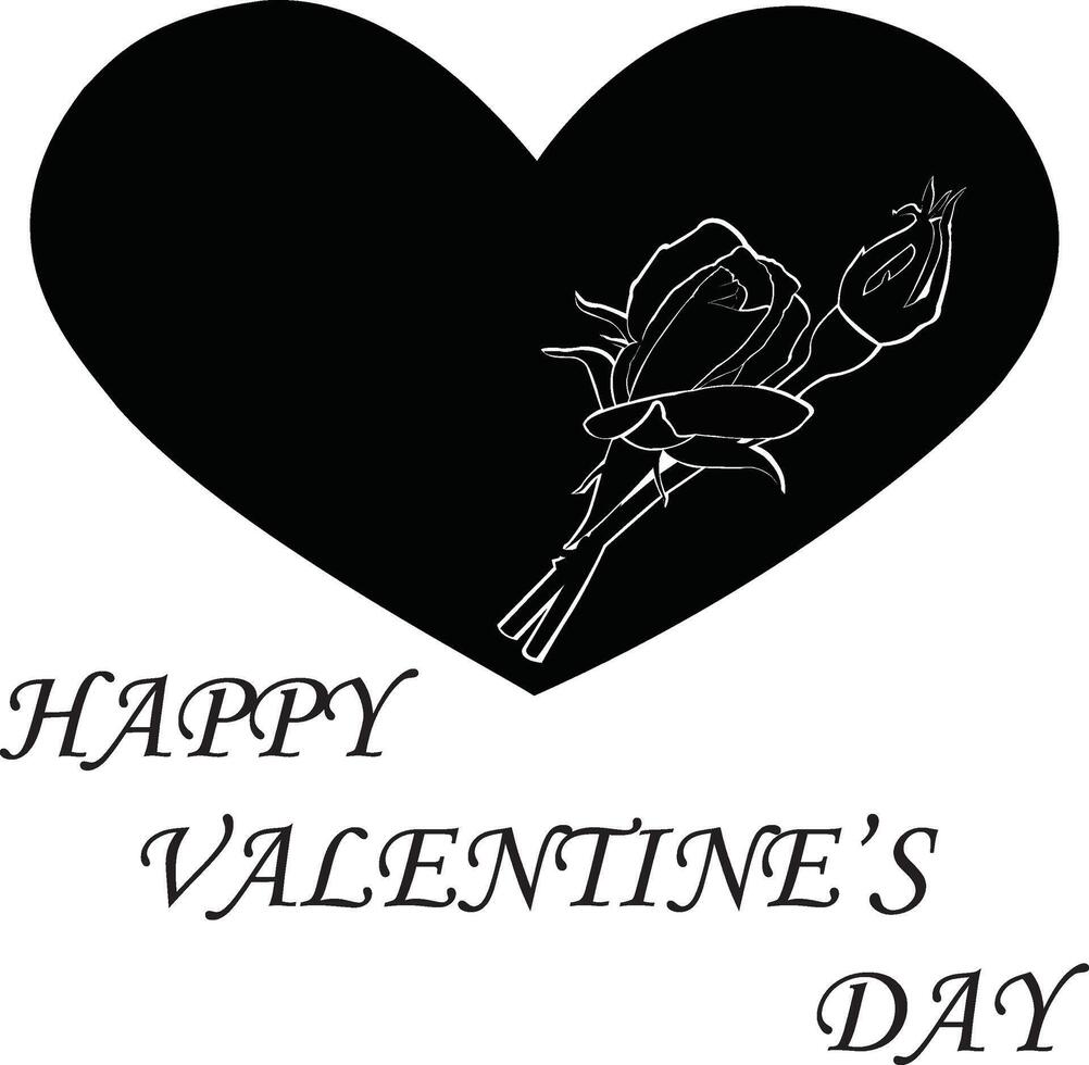 Happy valentines day love silhouette with rose flower design on  a white background vector
