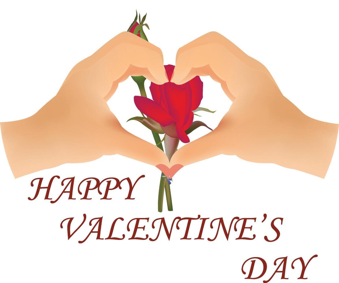 illustration of happy valentines day hand vector with rose vector design on a white background