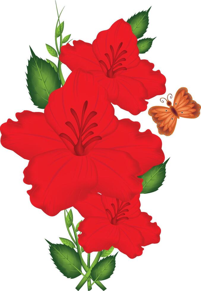 illustration of red hibiscus rose vector design on a white background