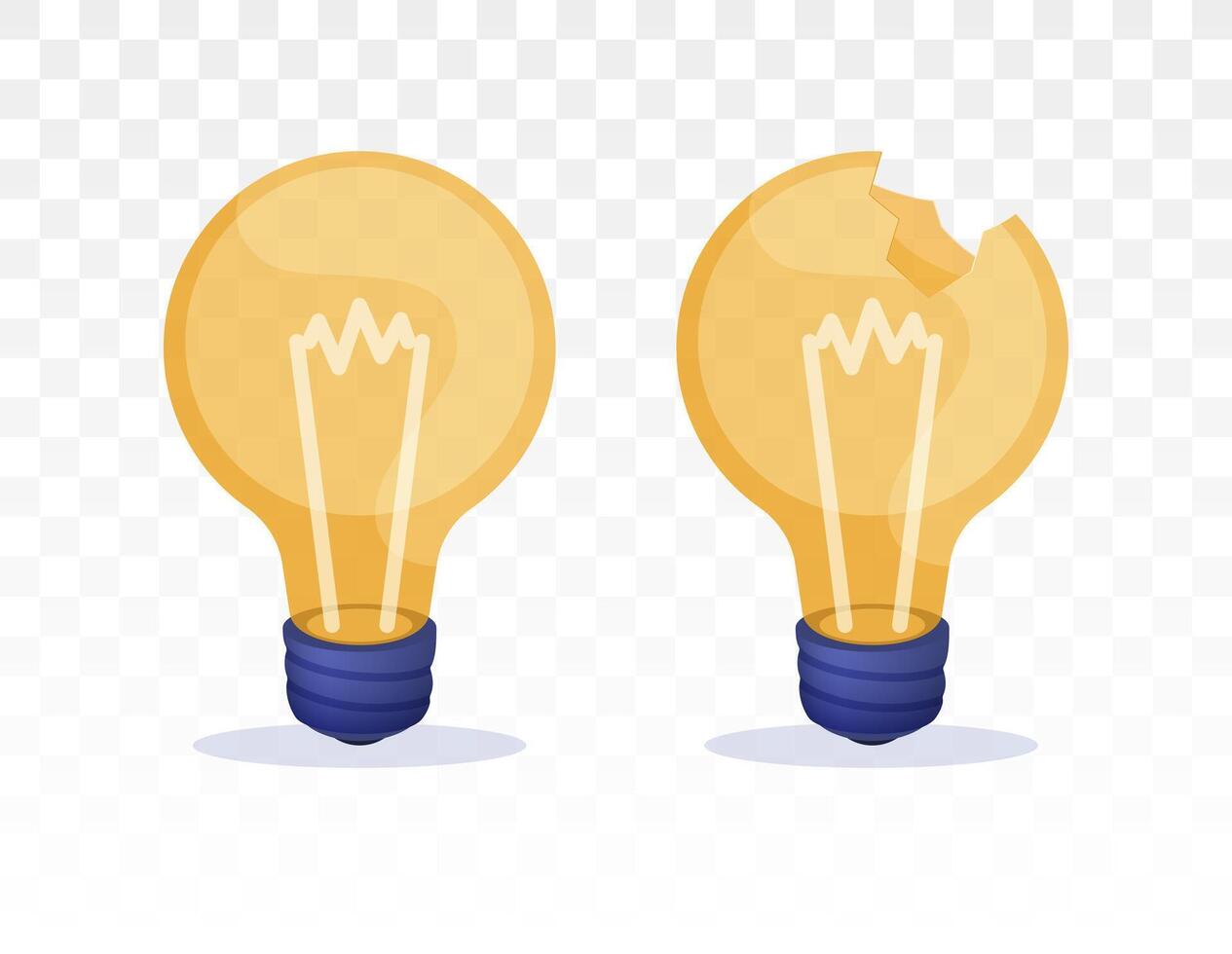 Whole and broken light bulbs. Symbol of a new idea. Vector illustration.