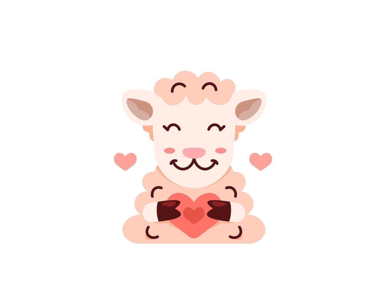 An illustration of a cute sheep holding a heart or a symbol of love. funny, cute, and adorable Goat character. animals and love. graphic elements of Valentine's Day. Illustration design for poster, vector