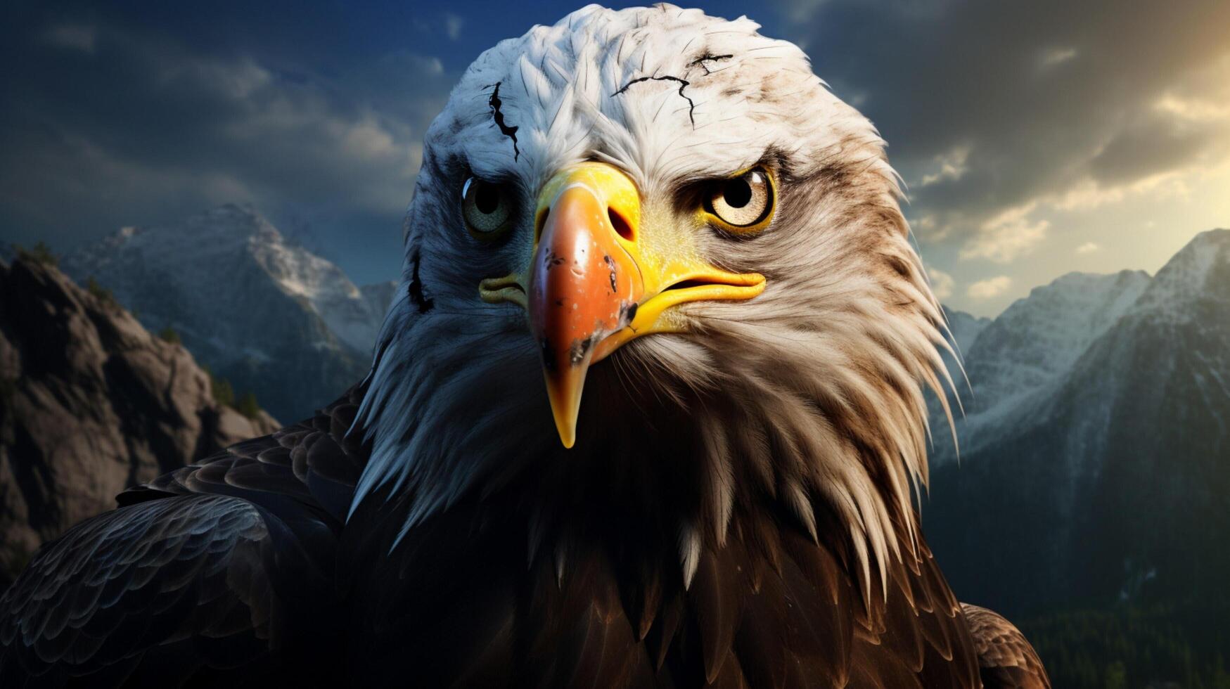 AI generated an eagle flying over a mountain range photo