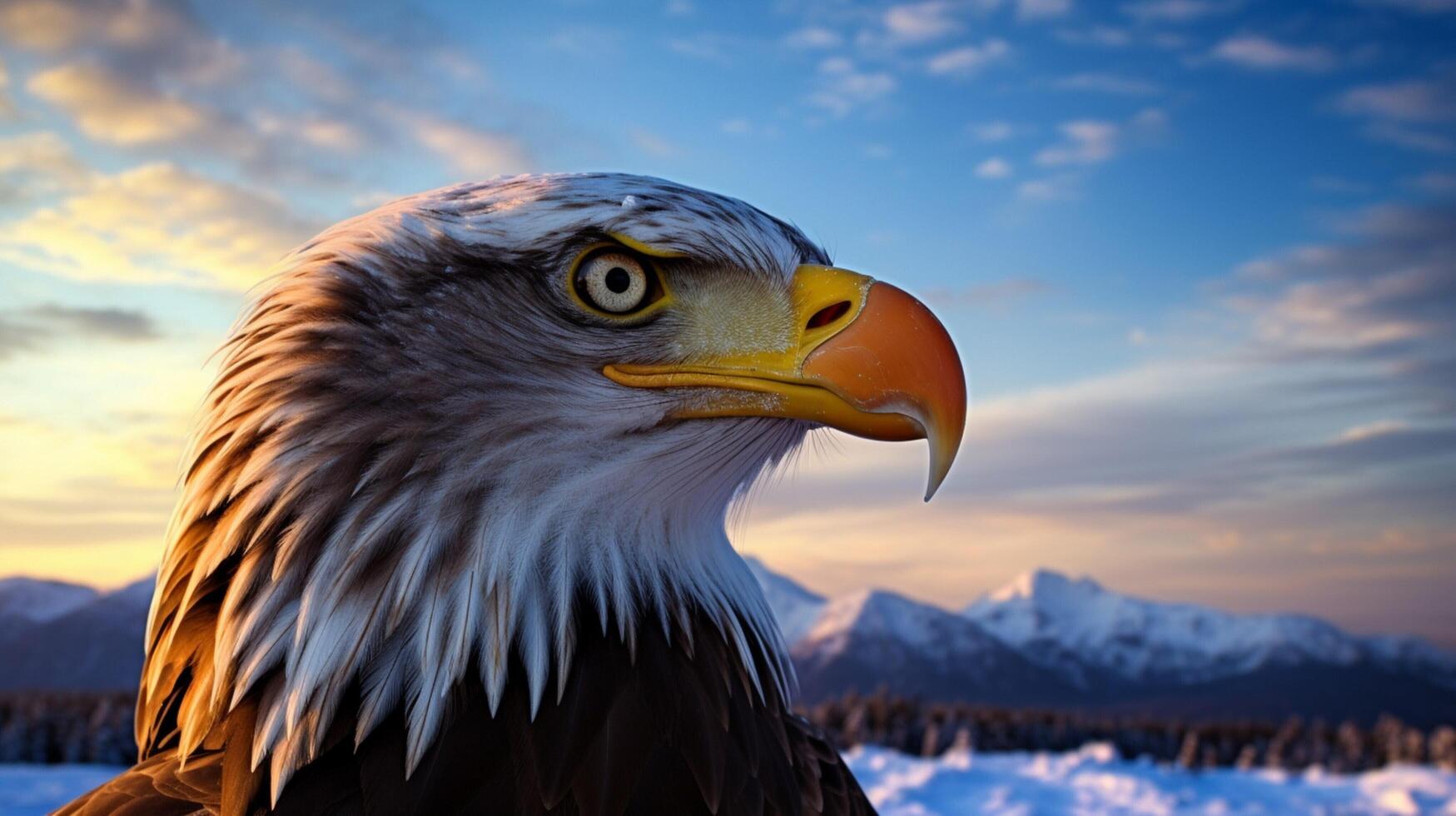 AI generated an eagle flying over a mountain range photo