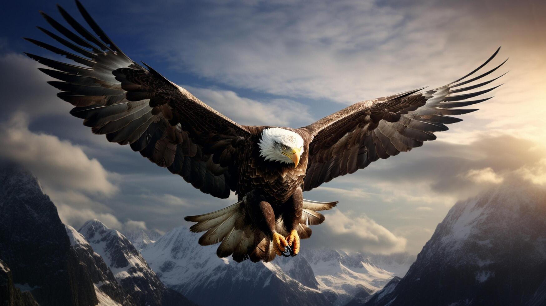AI generated an eagle flying over a mountain range photo