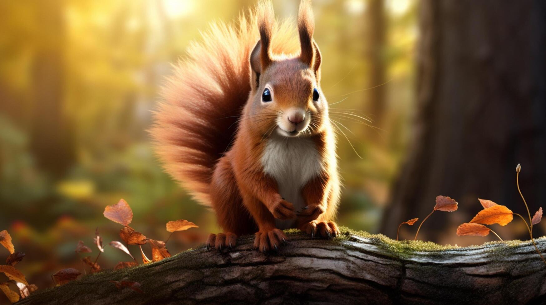 AI generated a red squirrel is sitting on a tree branch photo