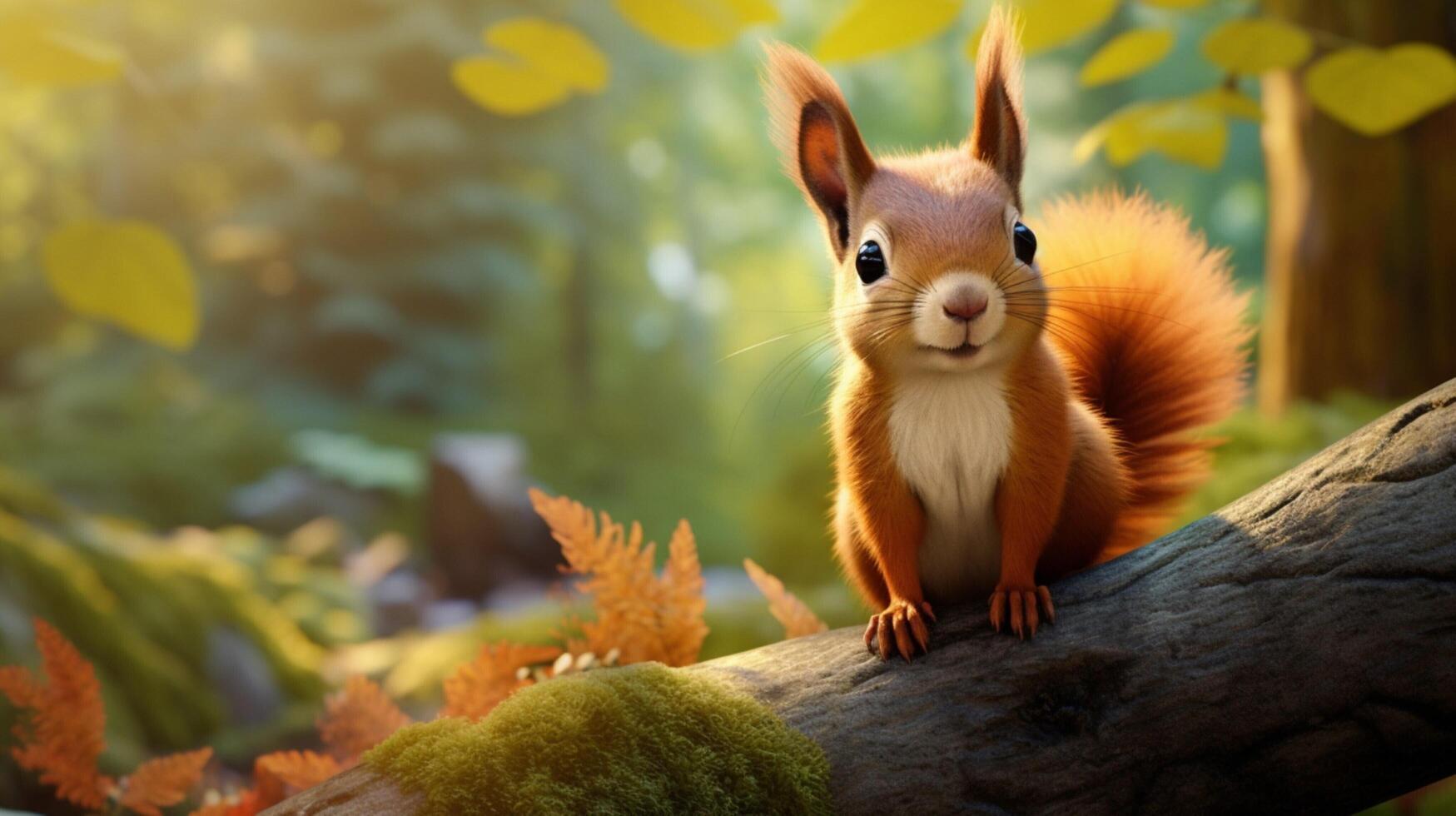 AI generated a red squirrel is sitting on a tree branch photo