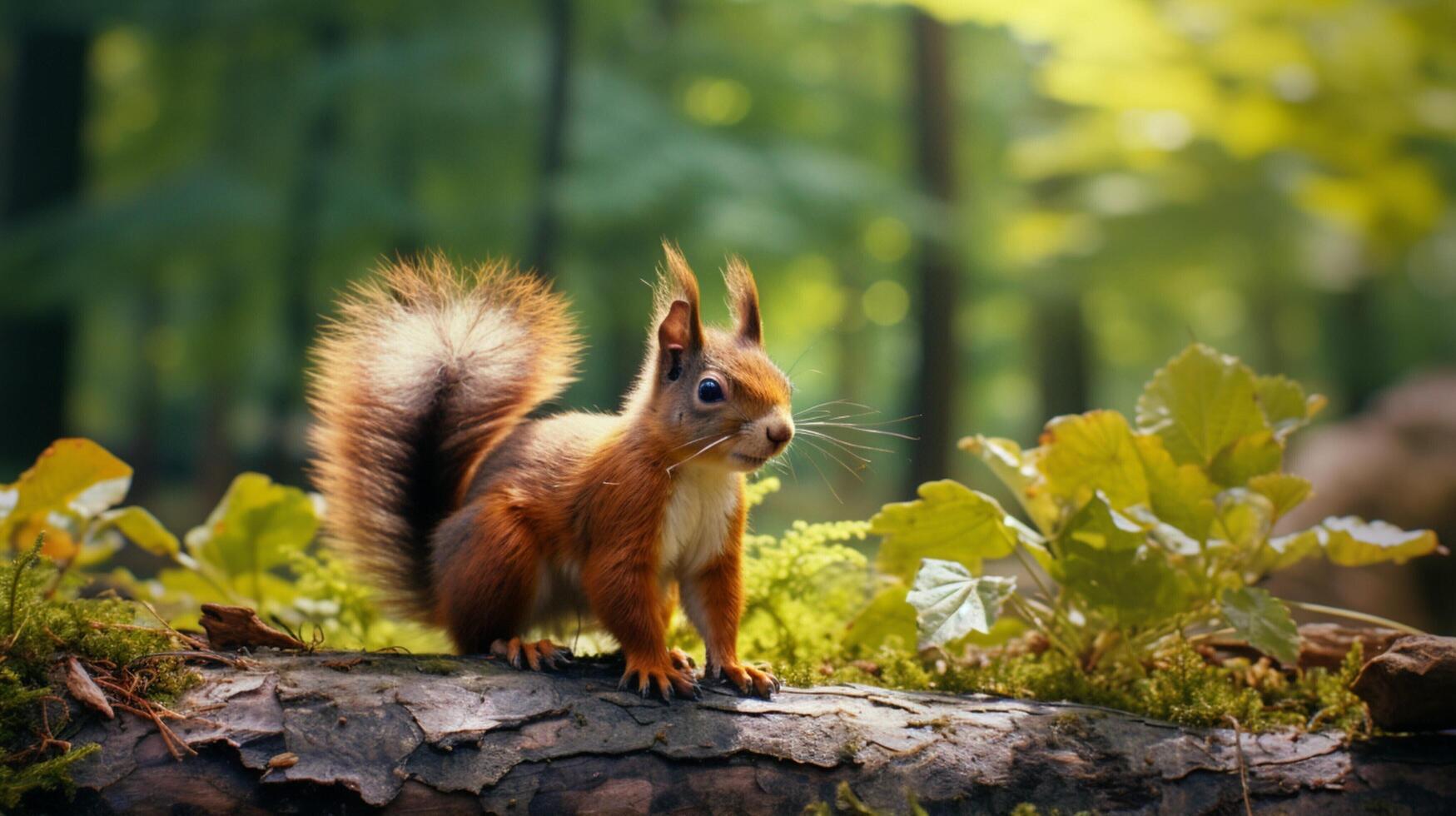 AI generated a red squirrel is sitting on a tree branch photo