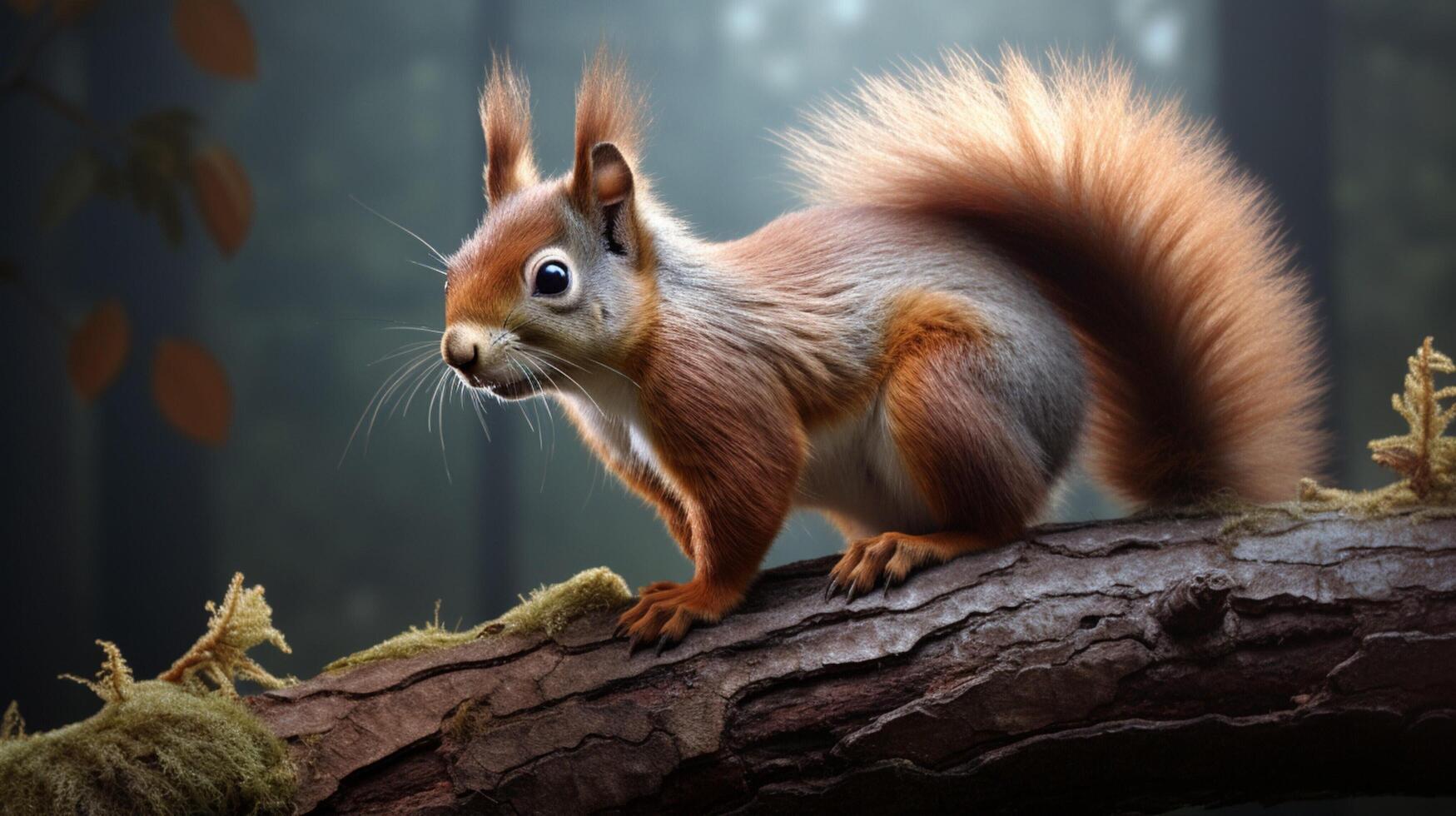 AI generated a red squirrel is sitting on a tree branch photo