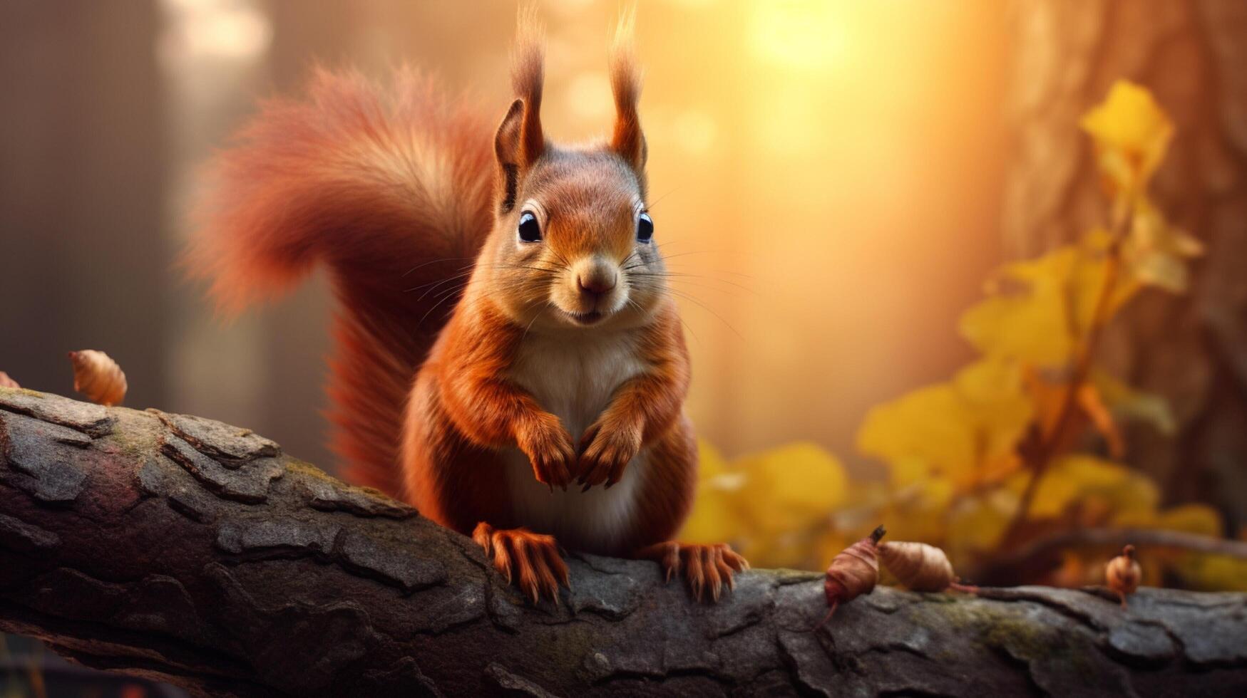 AI generated a red squirrel is sitting on a tree branch photo