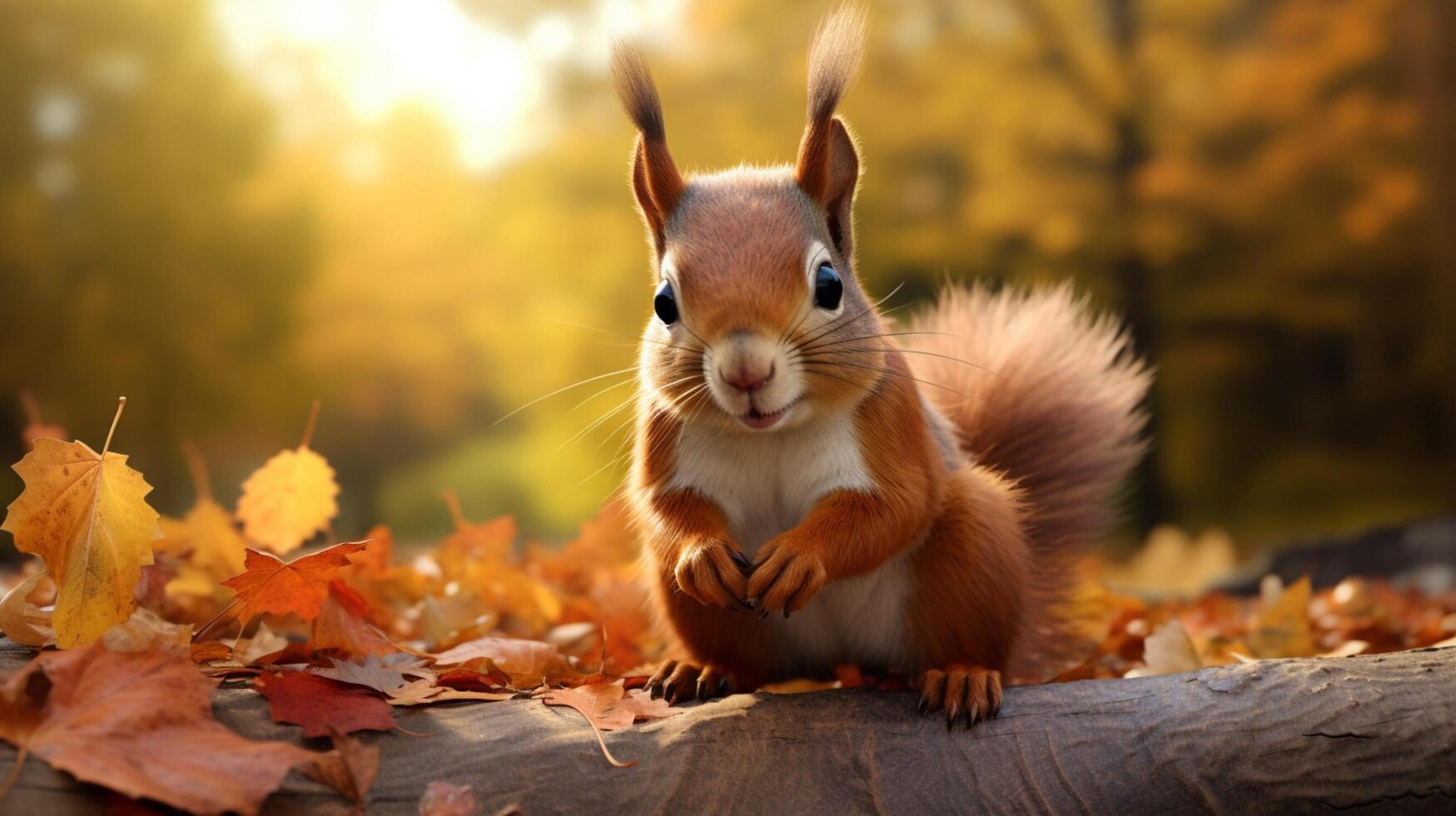 AI generated a red squirrel is sitting on a tree branch photo