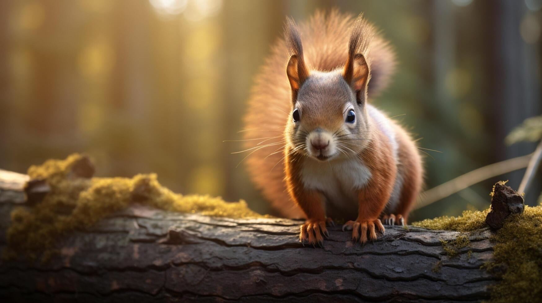 AI generated a red squirrel is sitting on a tree branch photo