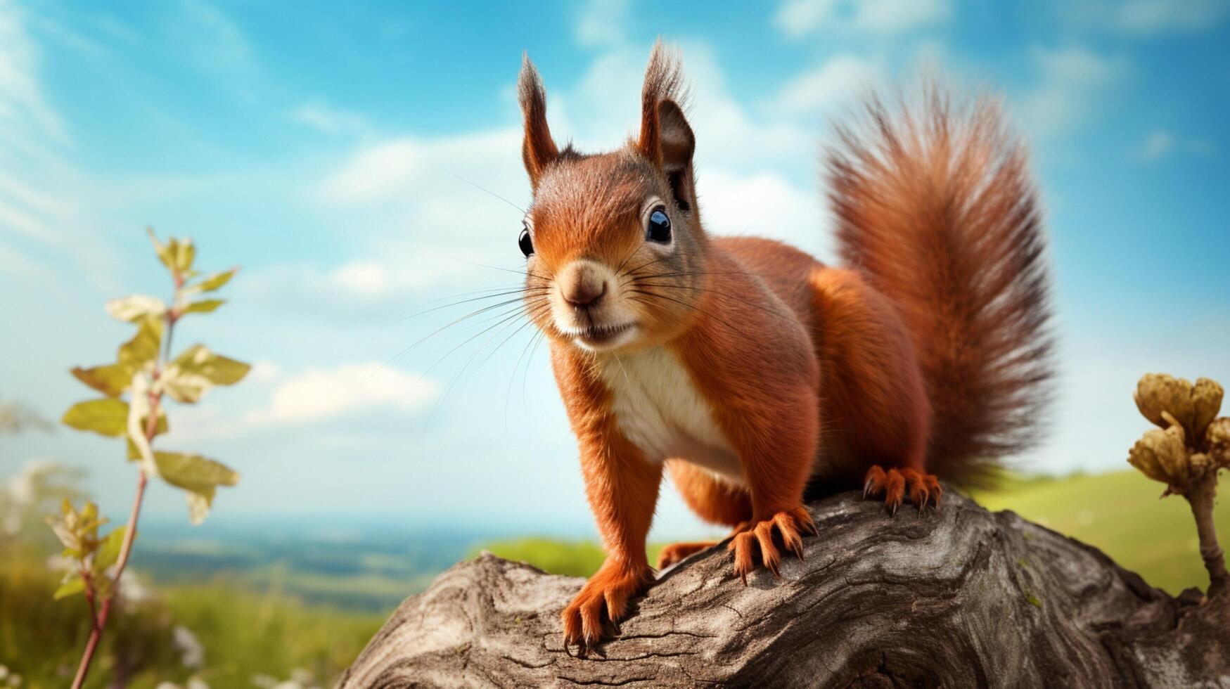 AI generated a squirrel is sitting on a tree branch photo