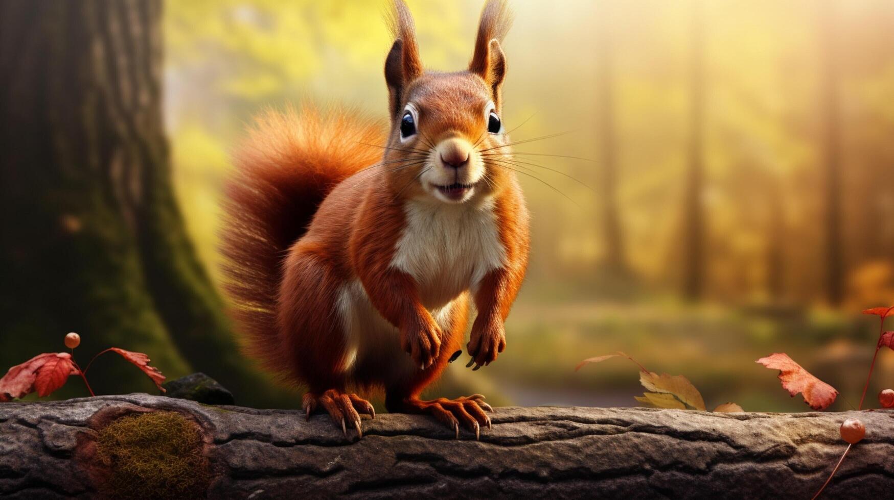 AI generated a squirrel is sitting on a tree branch in the forest photo