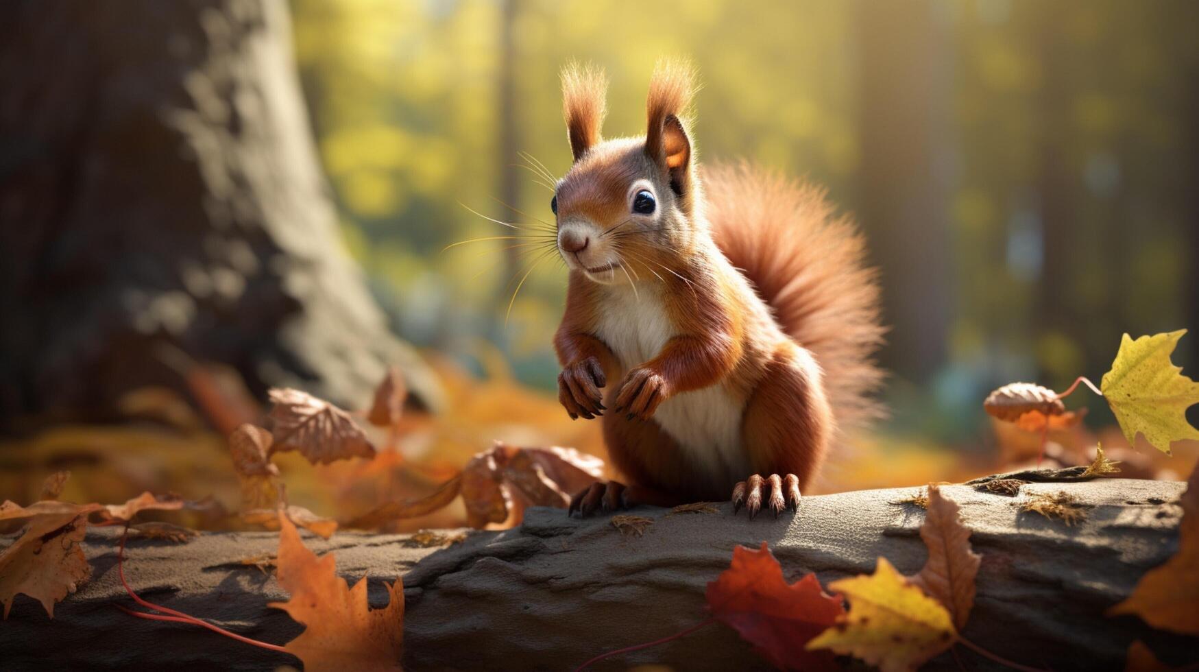 AI generated a squirrel is sitting on a tree branch in the forest photo