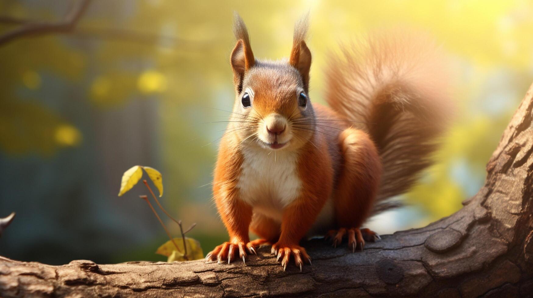 AI generated a squirrel is sitting on a tree branch in the forest photo