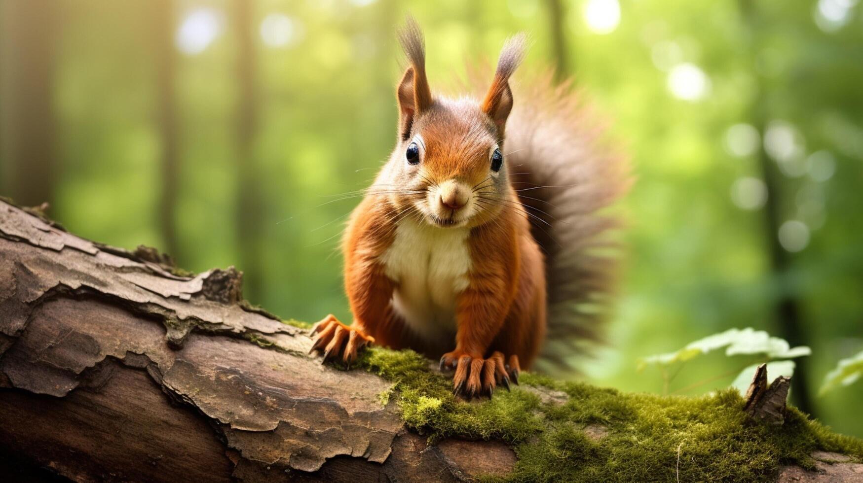 ai generado un ardilla es sentado en un árbol rama en el bosque foto