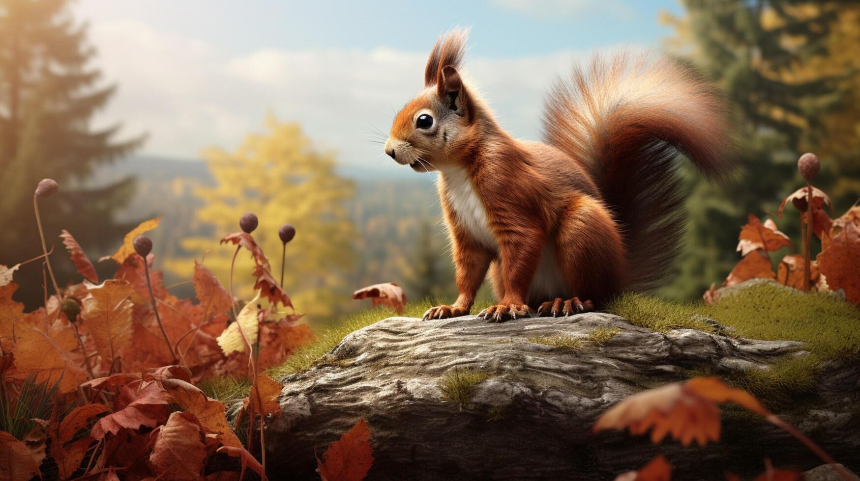 AI generated a squirrel is sitting on a tree branch in the forest photo