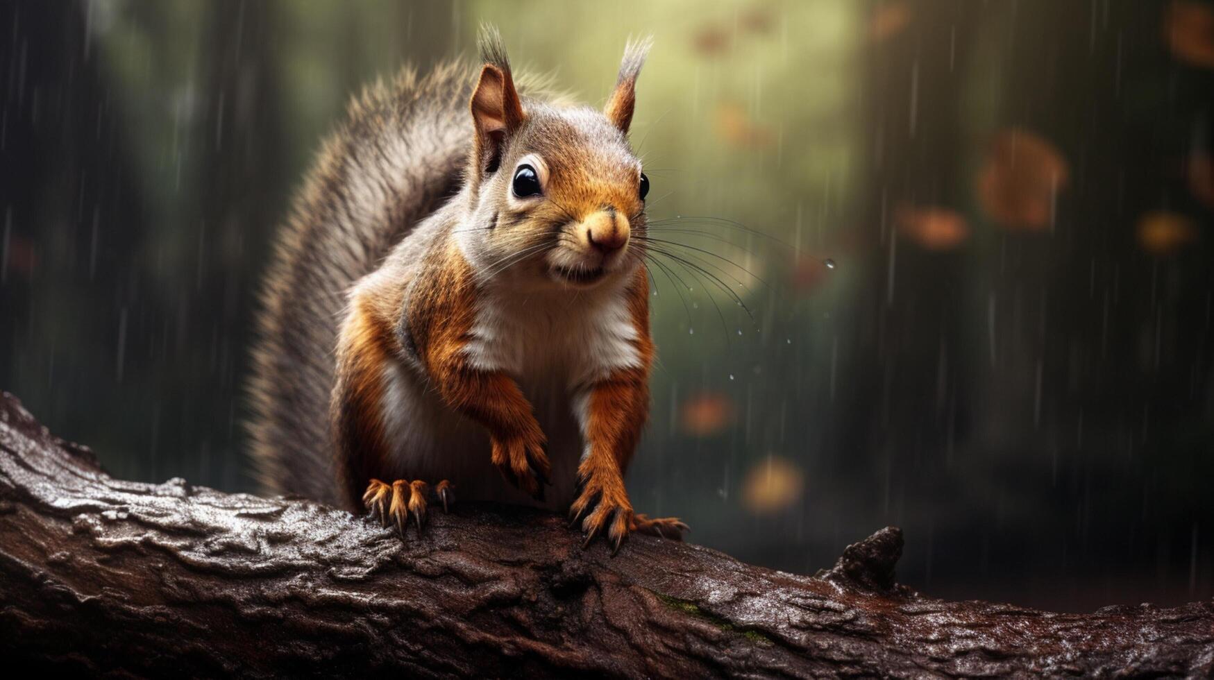 AI generated a squirrel is sitting on a tree branch in the forest photo