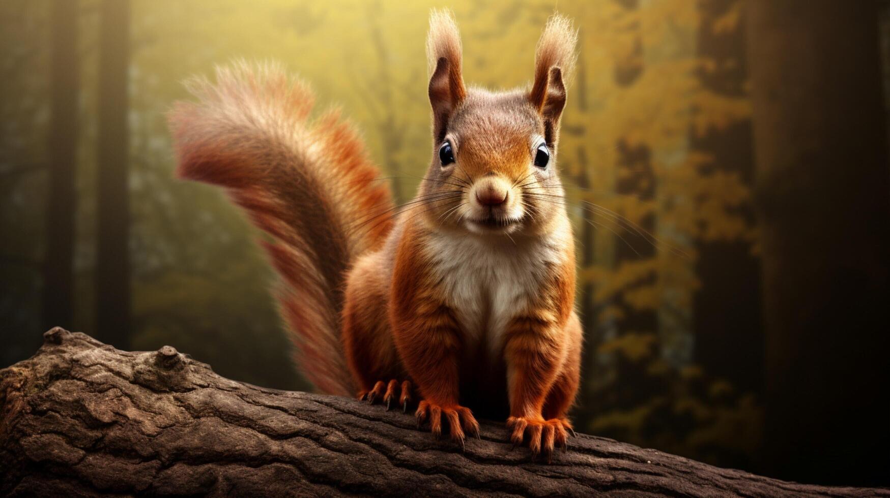 AI generated a squirrel is sitting on a tree branch in the forest photo