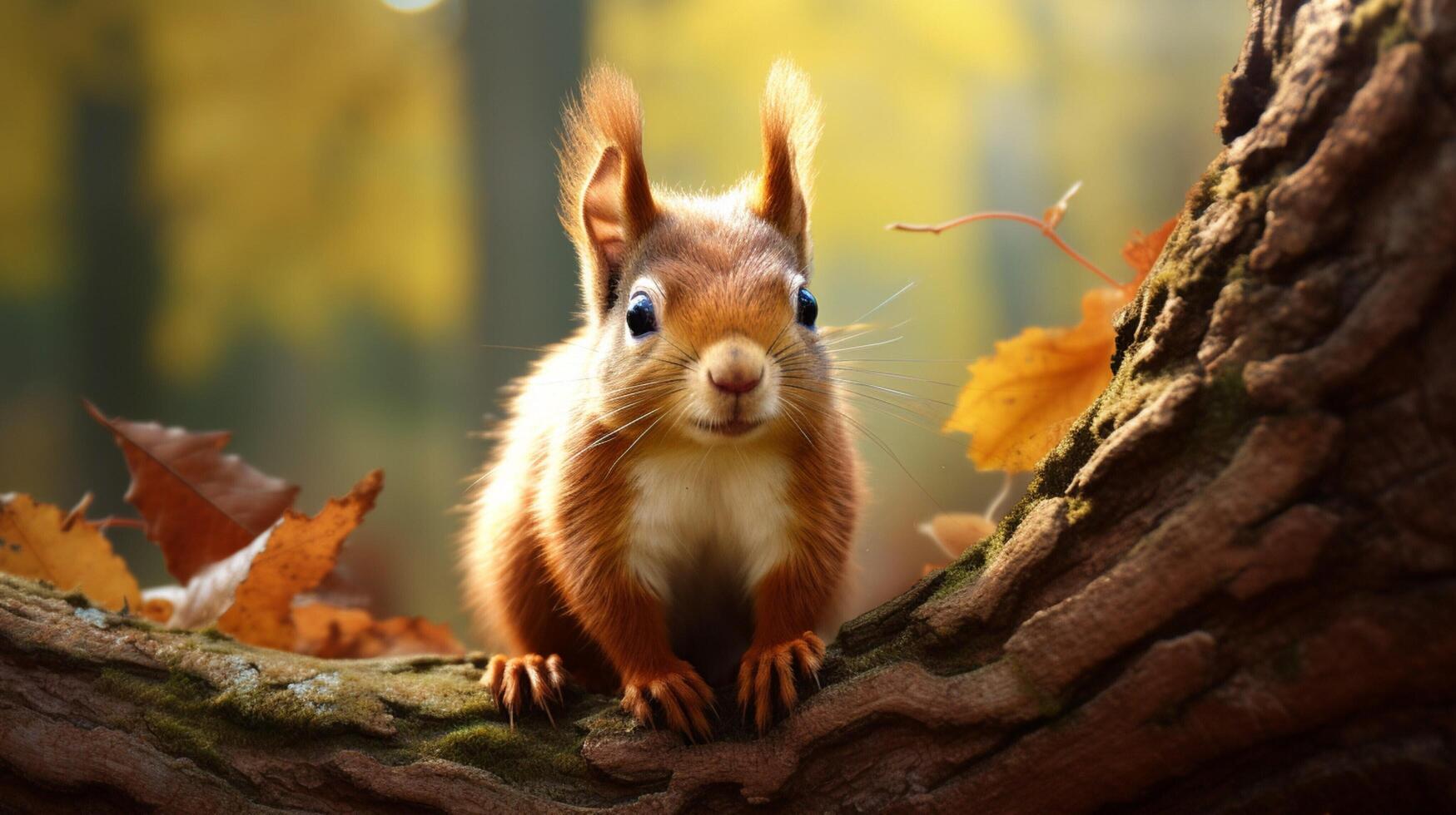 AI generated a squirrel is sitting on a tree branch in the forest photo