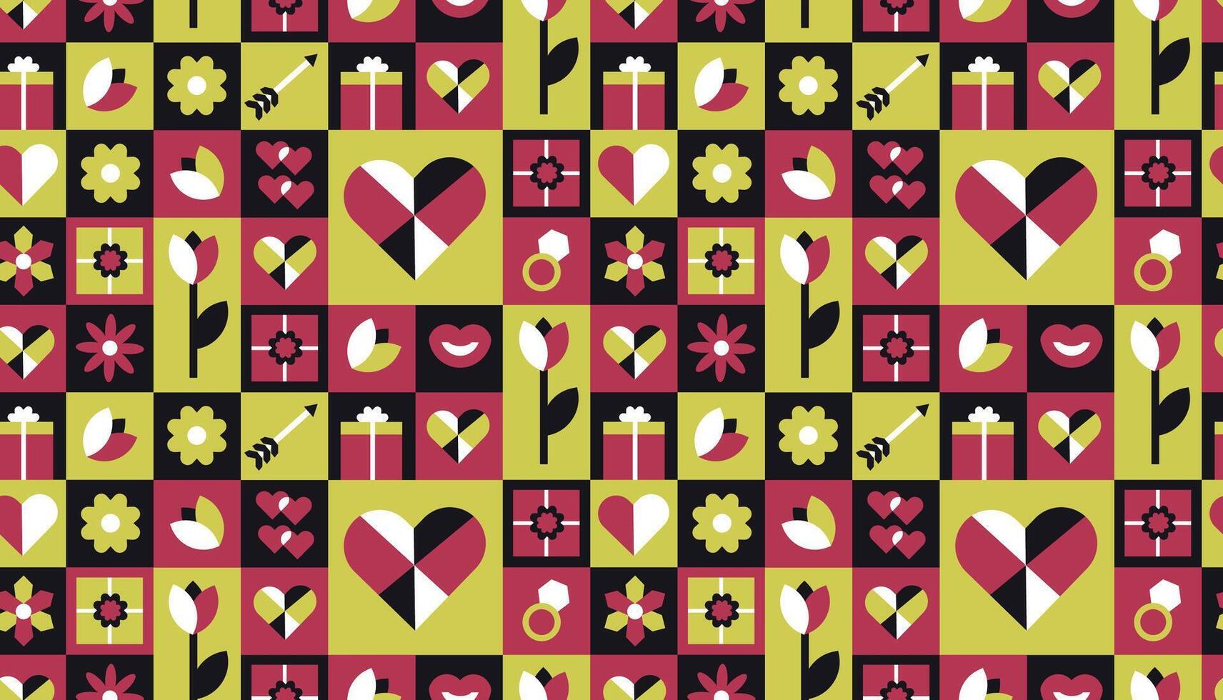 Geometric Valentine's day seamless pattern with simple shapes. romantic vector background. Modern abstract concept for print, banner, fabric, card, wrapping paper, cover.