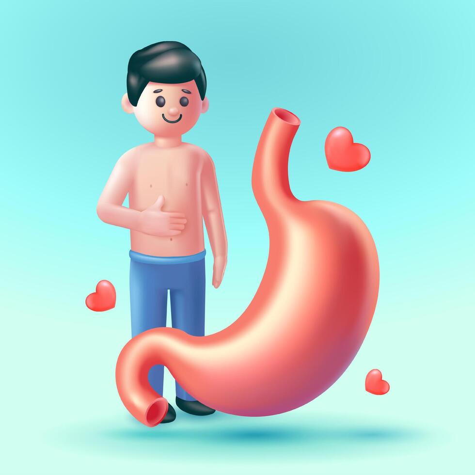 Boy with a healthy belly. 3d vector, suitable for health, education and design elements vector