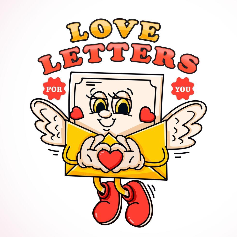 Love letters, cute cartoon character envelopes containing flying love letters. Suitable for logos, mascots, t-shirts, stickers and posters vector