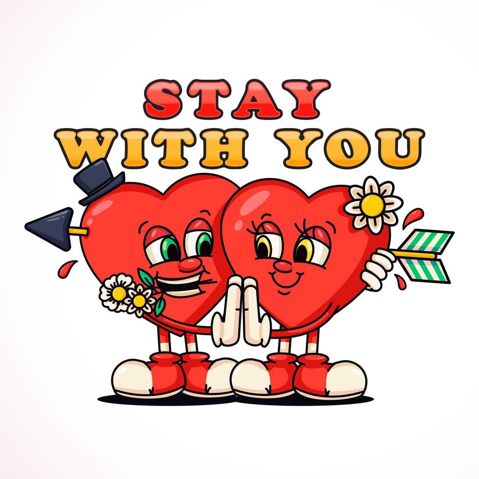 A pair of cute heart characters stuck with arrows. Suitable for logos, mascots, t-shirts, stickers and posters vector