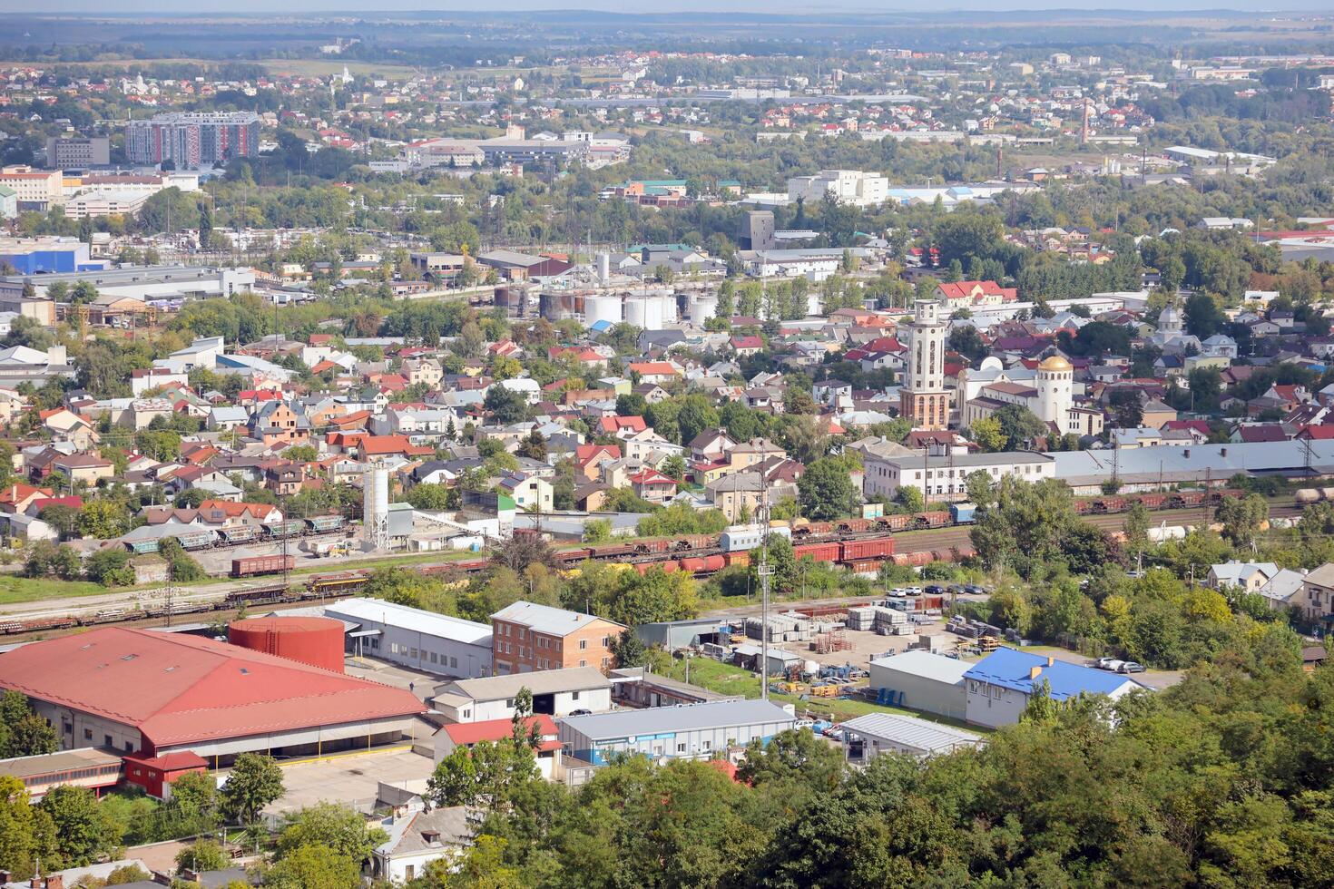 LVIV, UKRAINE - SEPTEMBER 11, 2022 Panorama view of the historical old city in Lviv, Ukraine photo