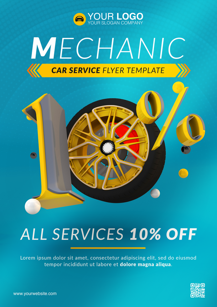 Mechanic car service flyer with 10 percent off psd