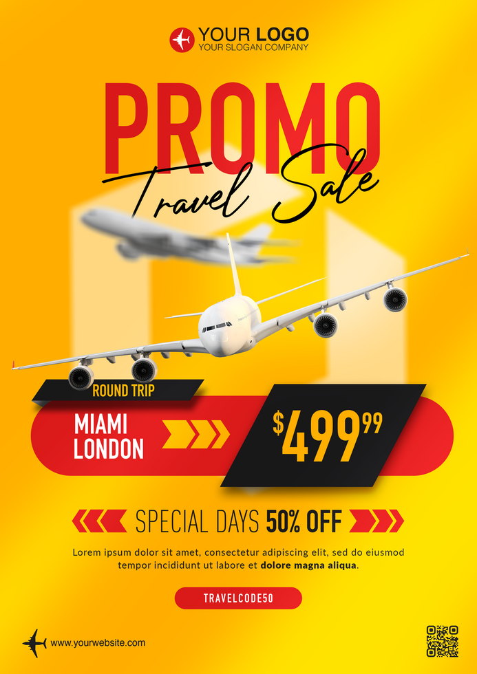 Promo travel sale flyer template psd