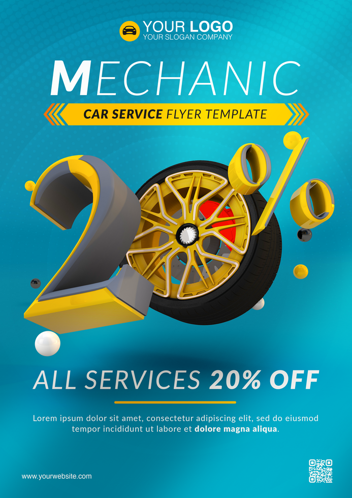 Mechanic car service flyer with 20 percent off psd