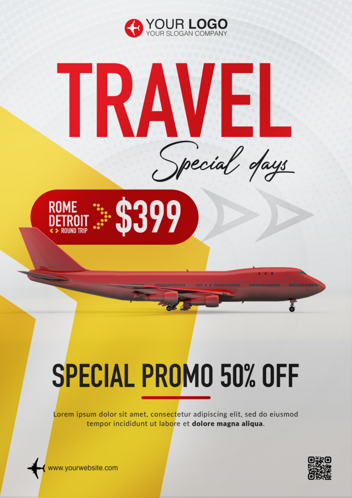 Reise Promo Flyer mit rot Flugzeug psd