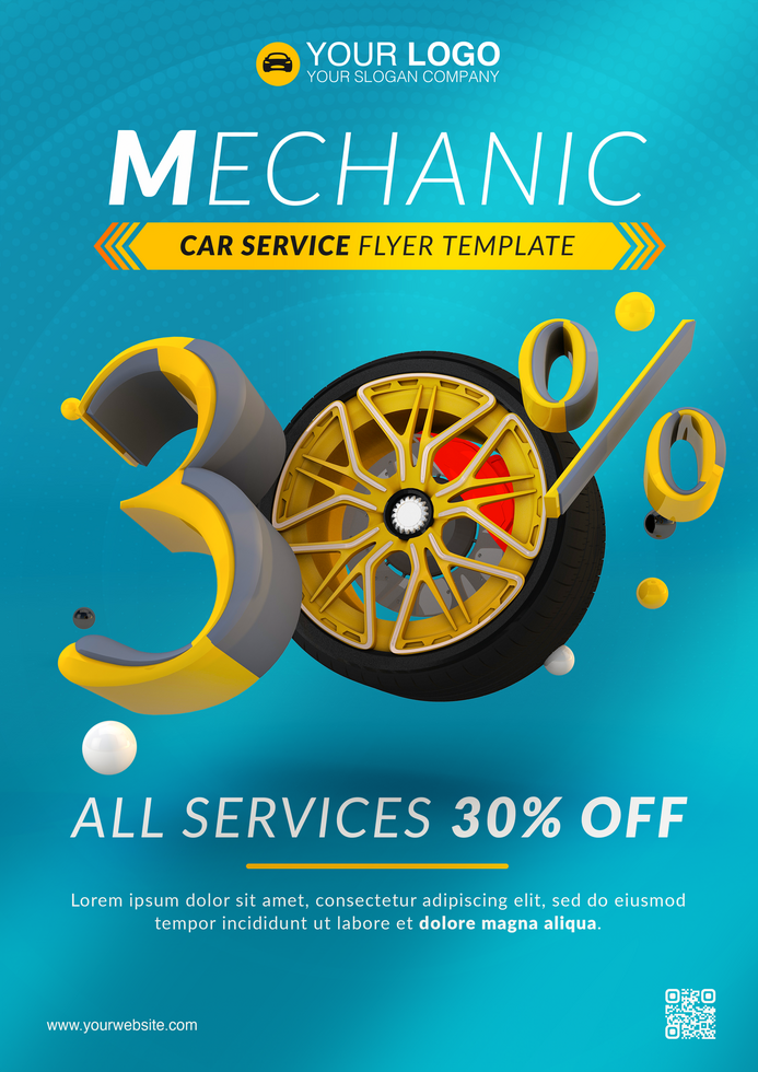 Mechanic car service flyer with 30 percent off psd