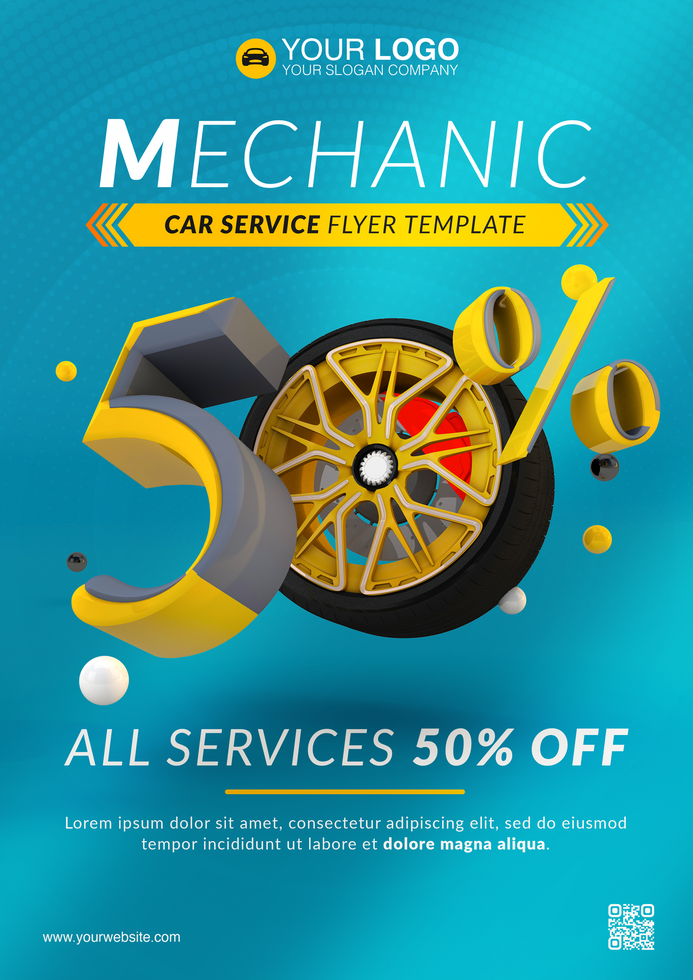 Mechanic car service flyer with 50 percent off psd