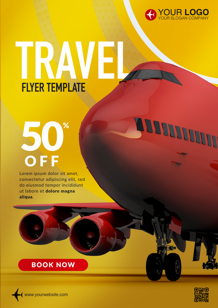 Travel flyer template with red airplane psd