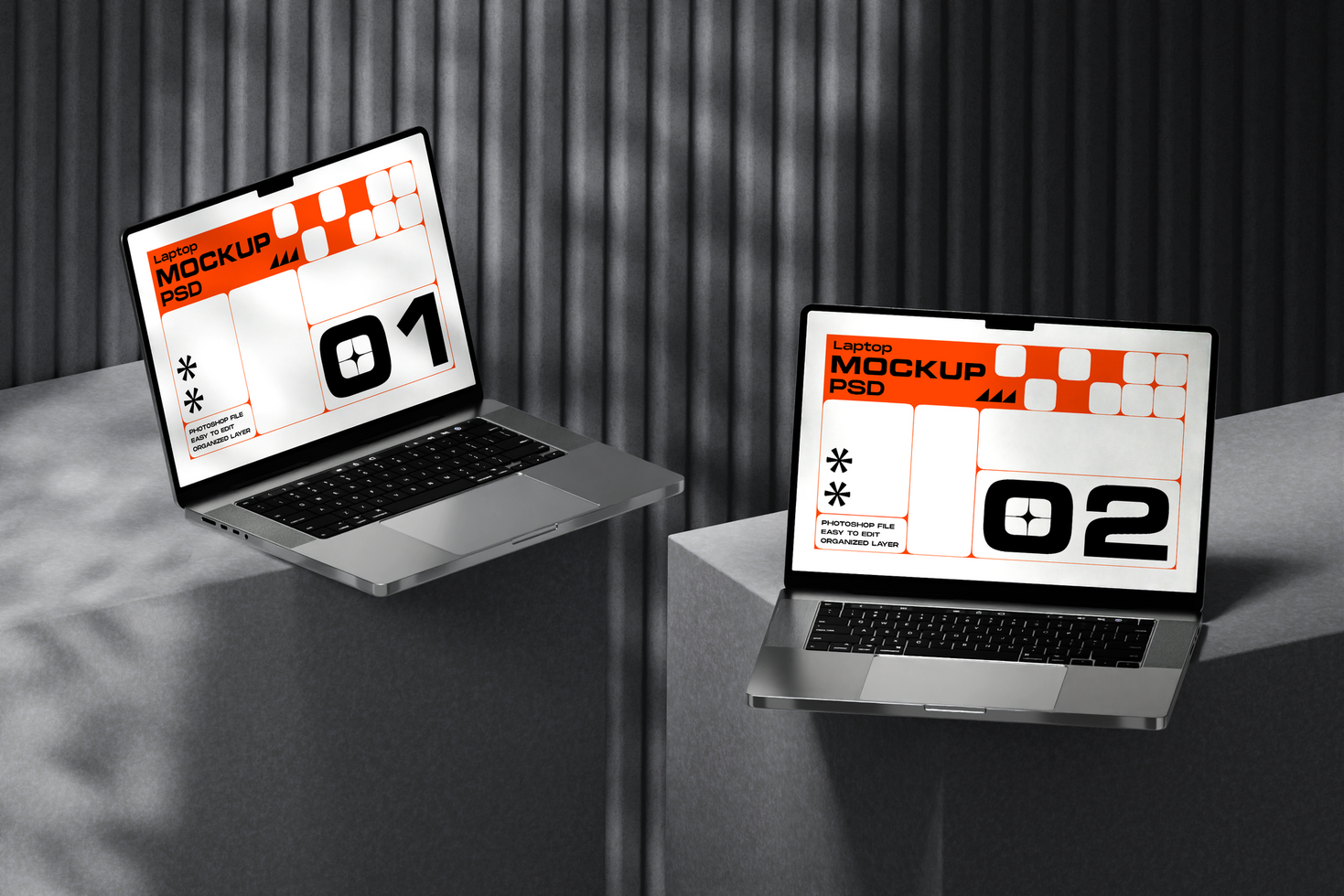 PSD mockup concept with smartphone and laptop screen in shadow