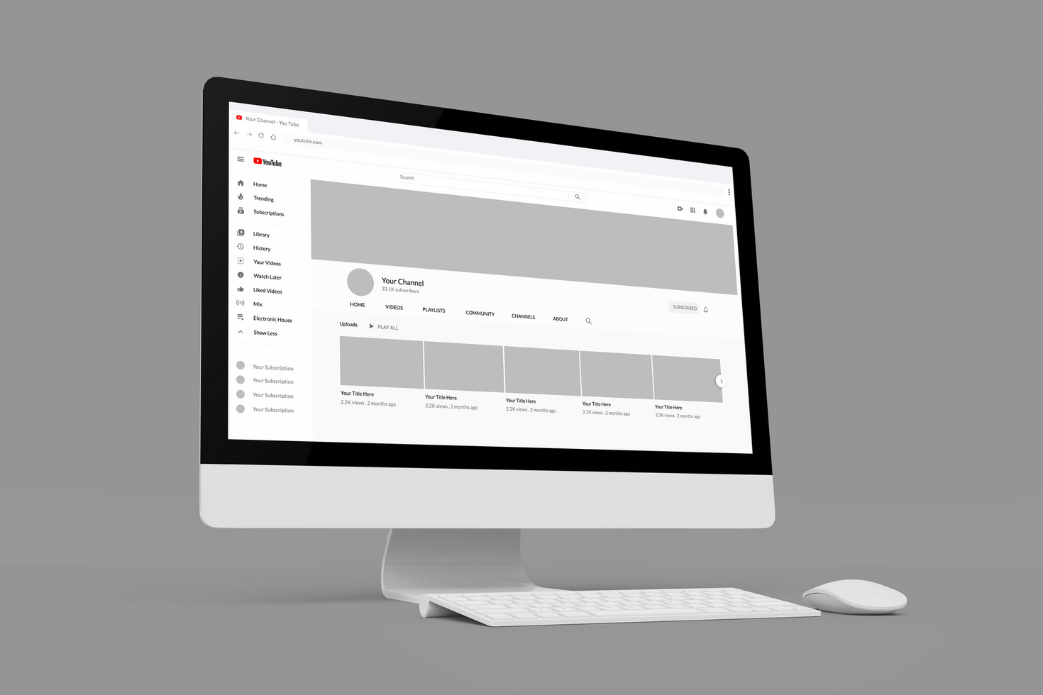Realistic computer mockup showing Youtube channel psd