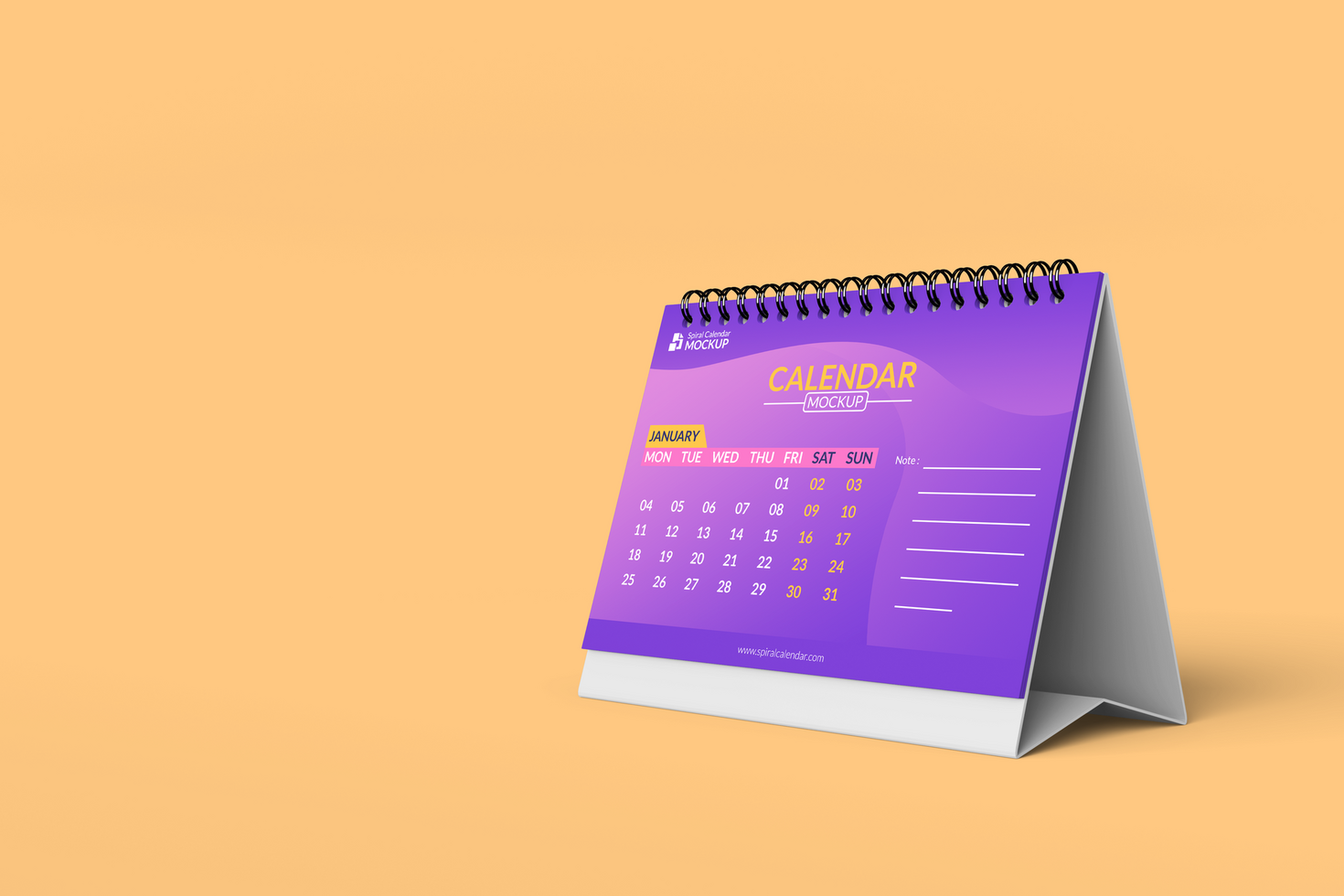 Elegant desk calendar left view mockup psd