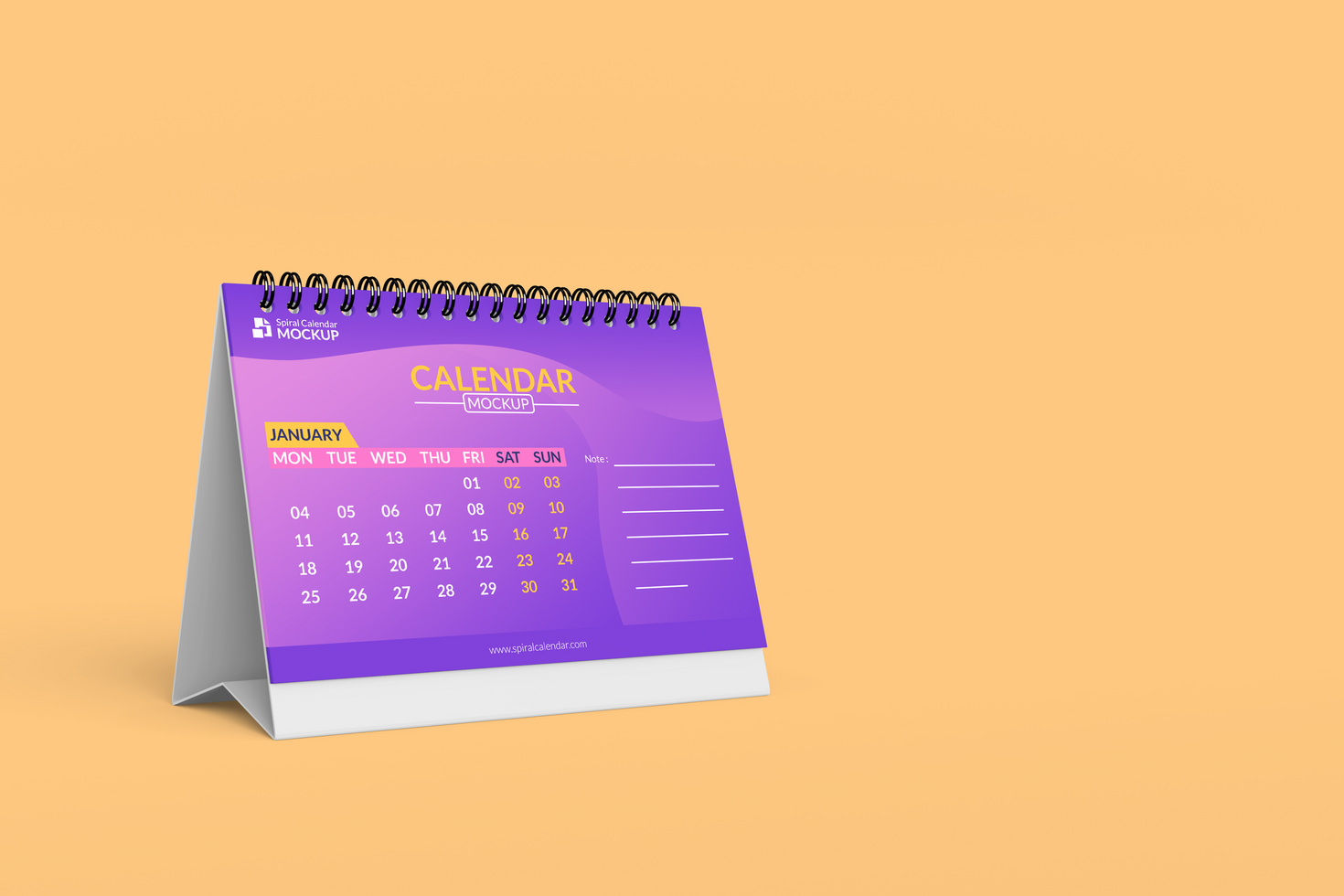 Elegant desk calendar left view mockup psd