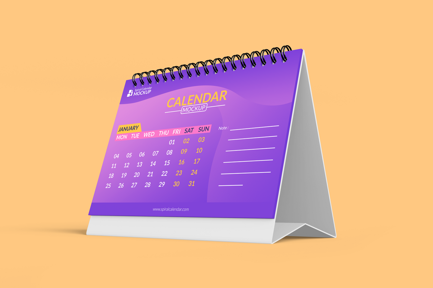 Elegant desk calendar left view mockup psd