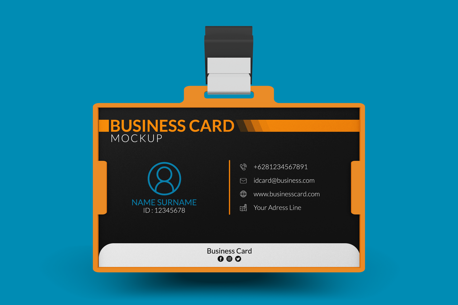 Mockup of business card in id holder psd