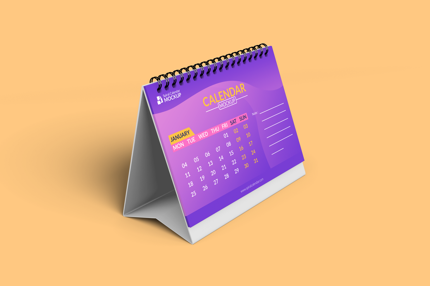 Elegant desk calendar left view mockup psd