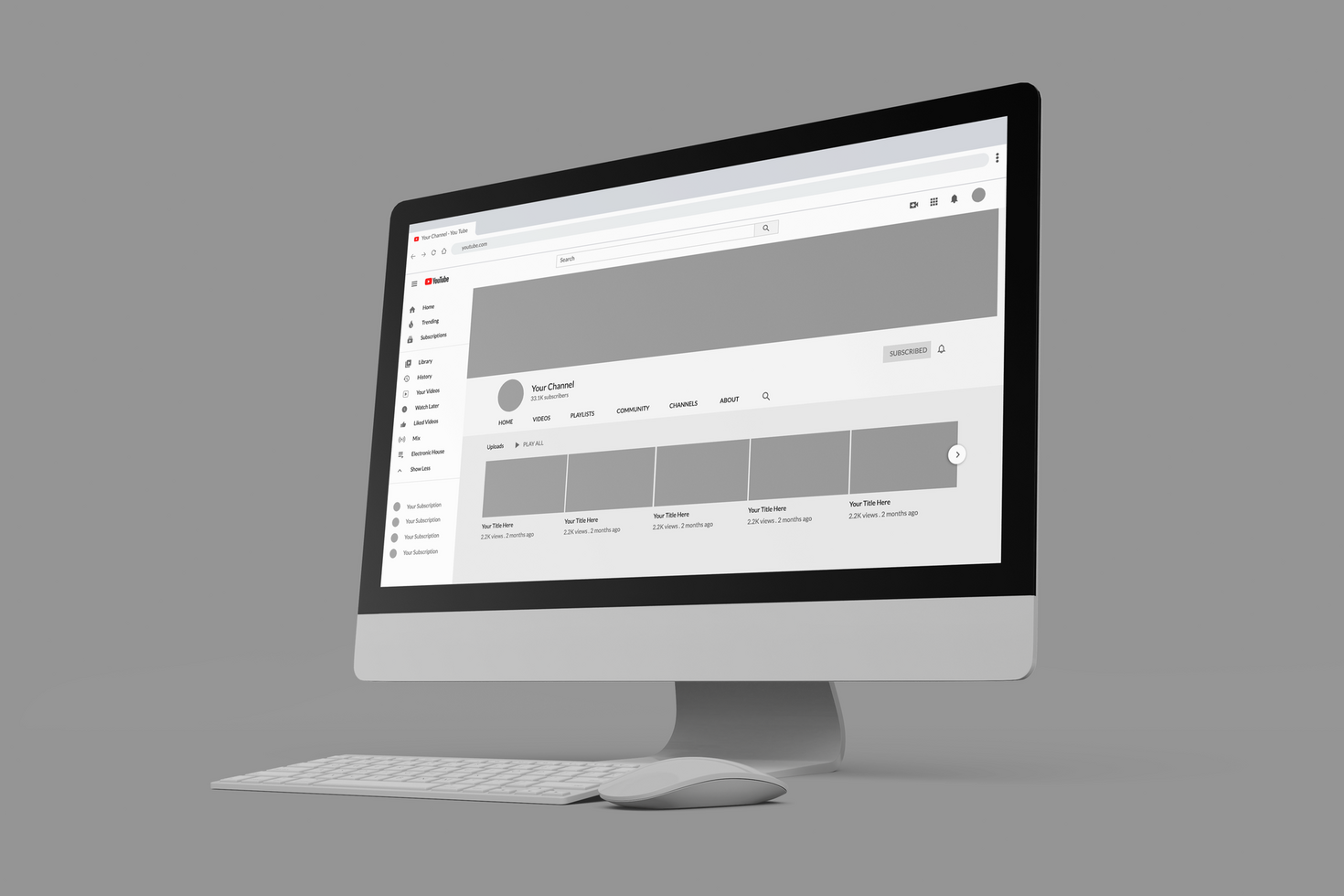 Realistic computer mockup showing Youtube channel psd