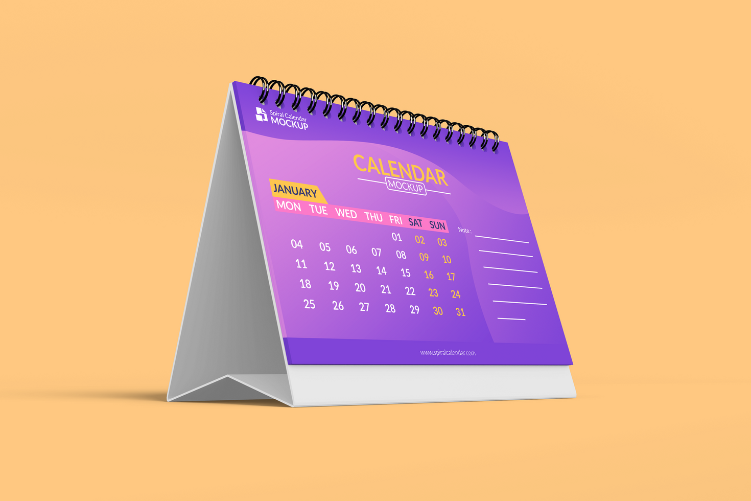 Elegant desk calendar left view mockup psd