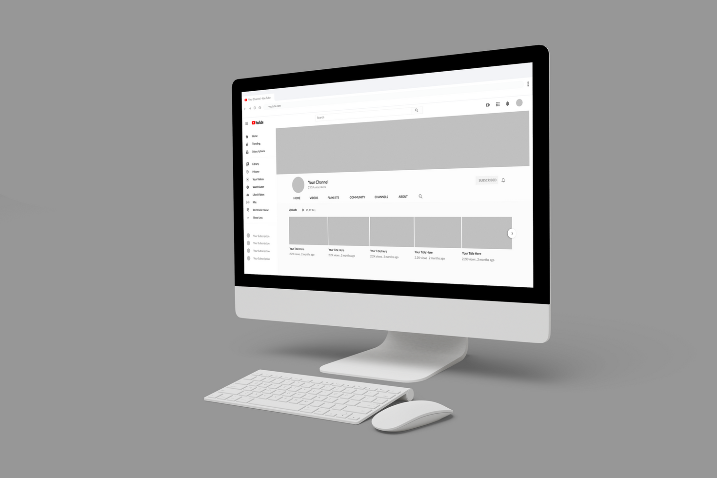 Realistic computer mockup showing Youtube channel psd
